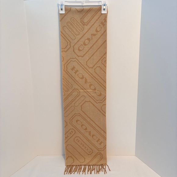 Coach Logo Monogram Tan Cream Reversible Wool Cashmere Muffler Scarf - Picture 7 of 13